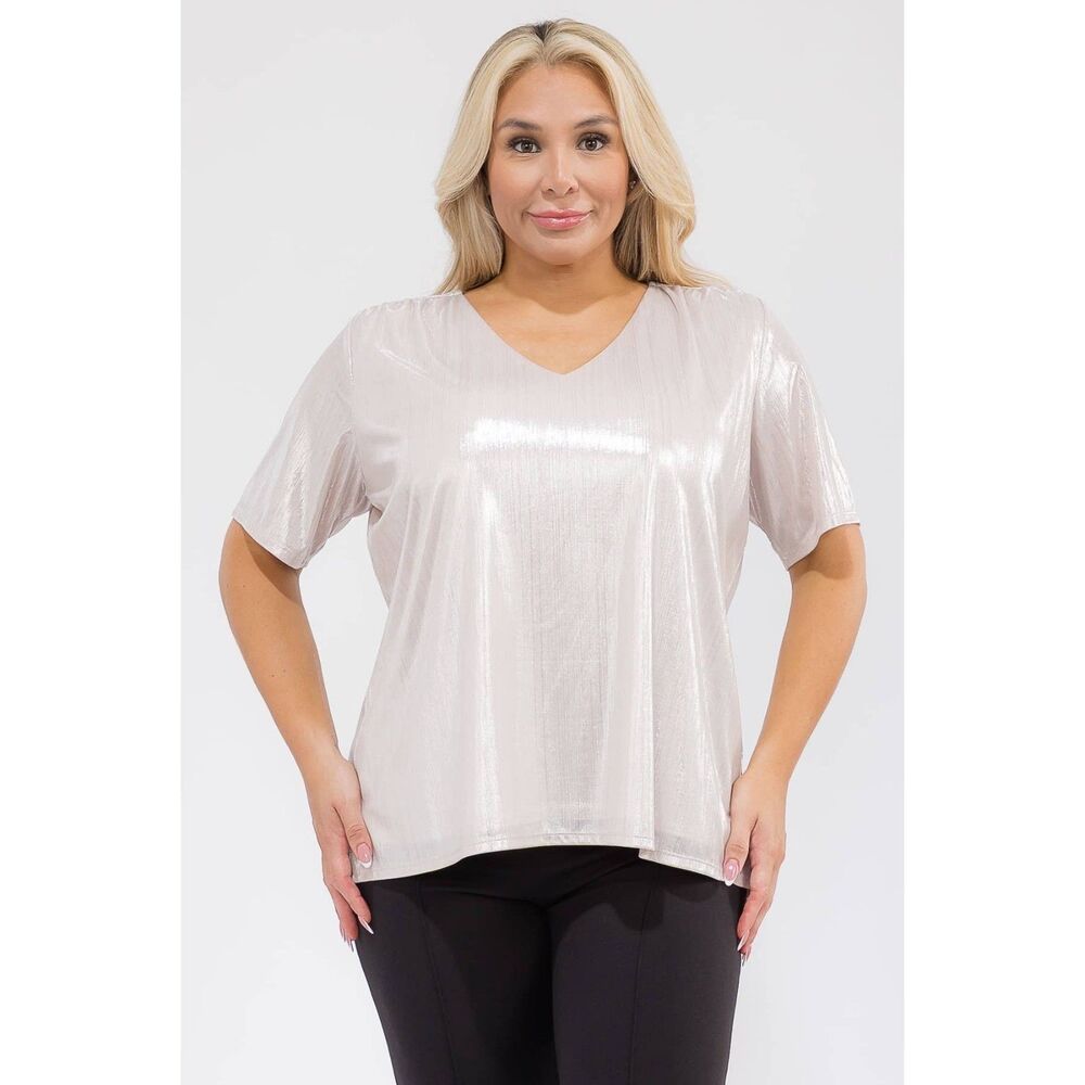 Plus V-Neck Shimmer Blouse